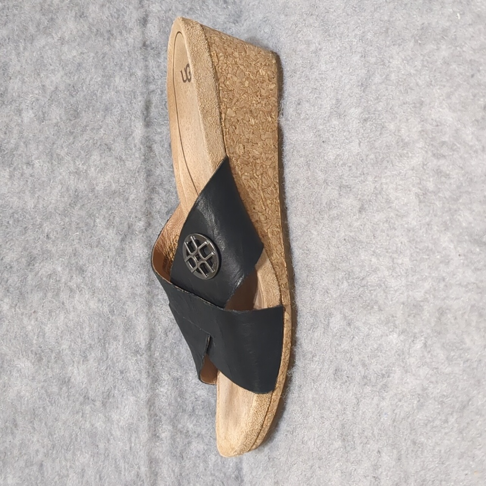 UGG Lyra Cross Cork Wedge Black Leather Sandals Size 8 - Picture 3 of 11
